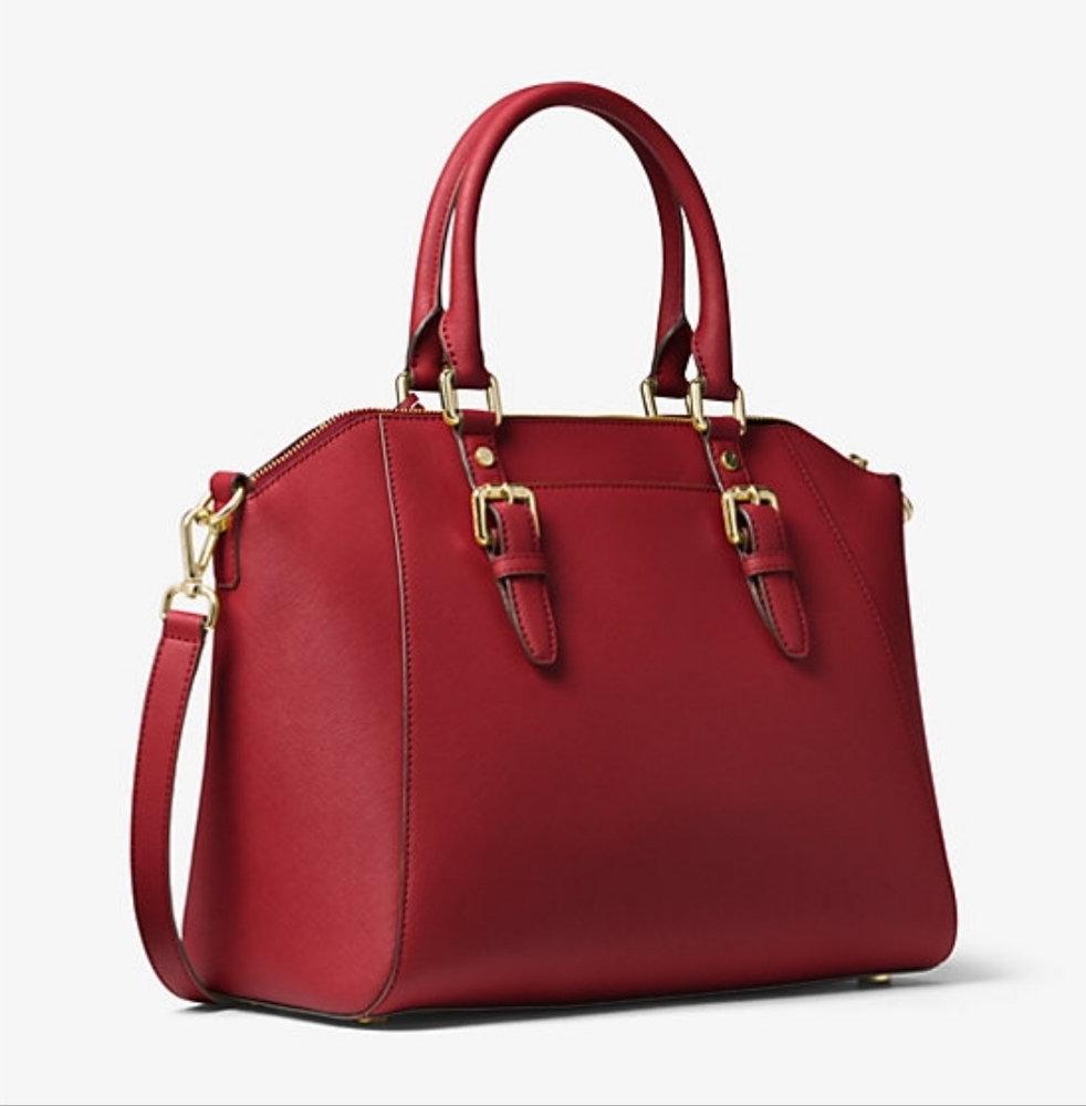 NWT Michael Kors Ciara Top Zip Leather Satchel Scarlet (Red) - Picture 2 of 16